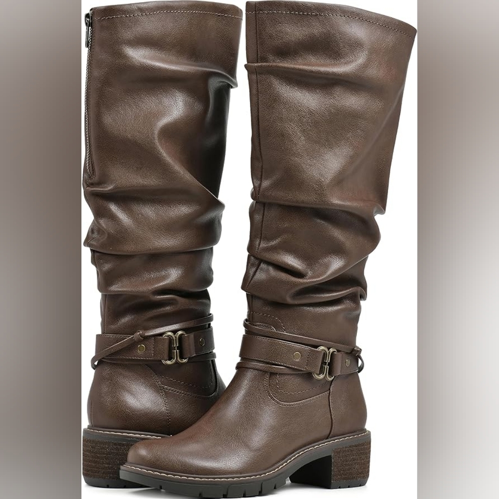 Womens White Mountain Crammers Stacked-Heeled Boot Chestnut -Size 8-New w/Box